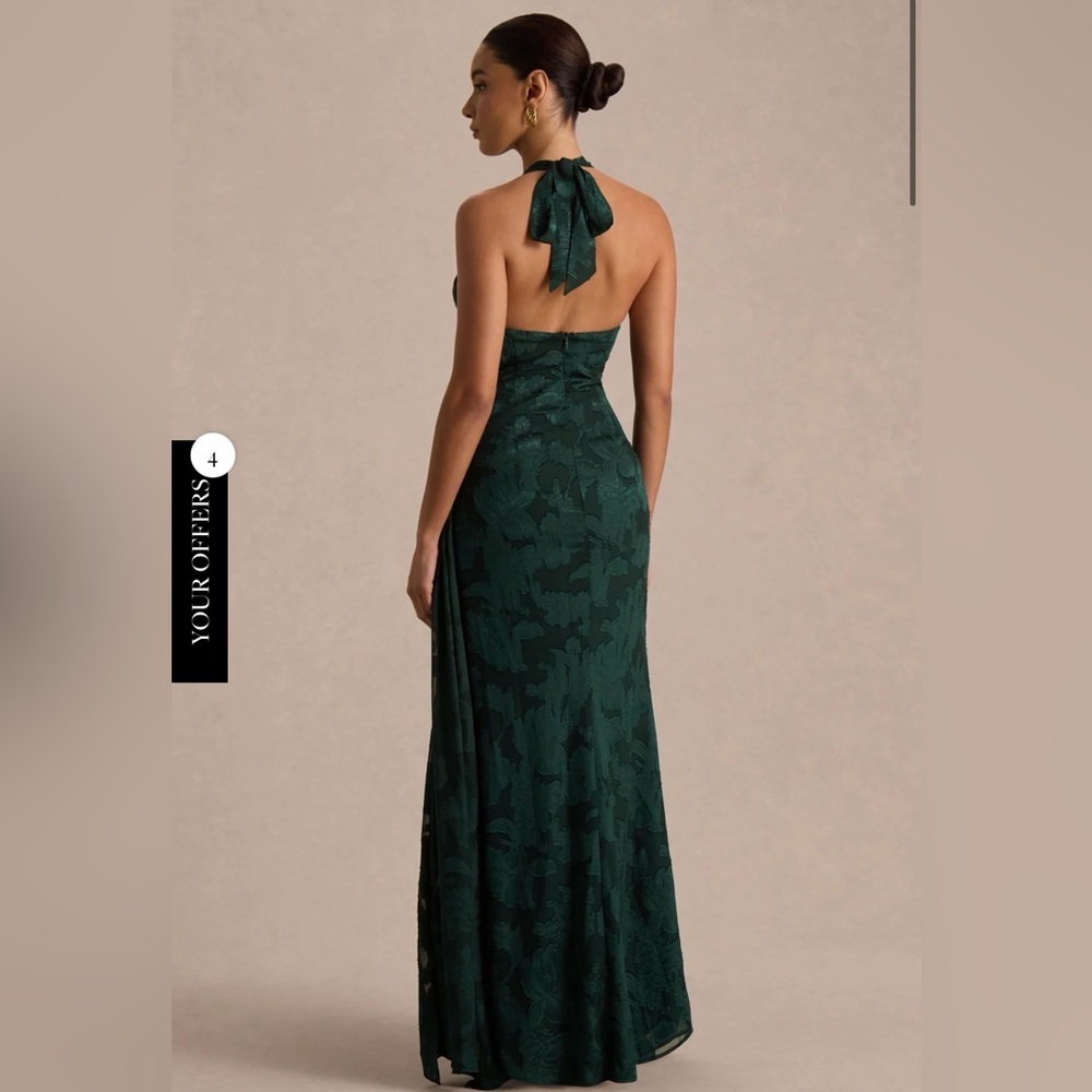 Club London NWT Talula Dark Green Cowl Neck Maxi With Sash and Front High Split